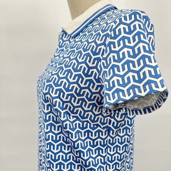 J.McLaughlin Montclair Polo Dress S Catalina Cloth Blue Geo Shift Zip Collar - Picture 7 of 12